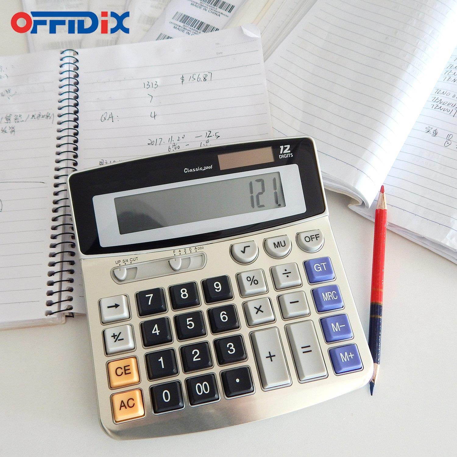 OFFIDIX Office Calculators Desktop Calculator,Basic Calculators, Solar Battery Dual Power Electronic Calculator Portable 12 Digit Large LCD Display Calculator Large Calculator