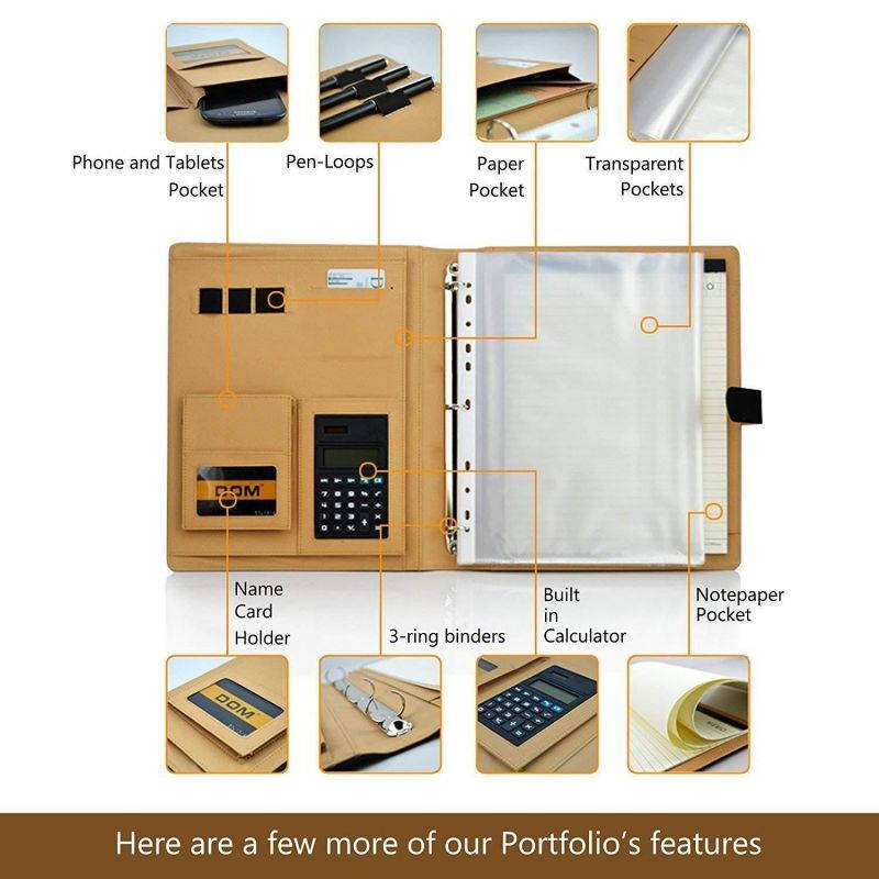 Plinrise High Grade Multifunction Letter Size Padfolio/Resume Portfolio Folder-Document Organizer/Business Card Holder with Calculator and 8 File Pockets (White Marble)
