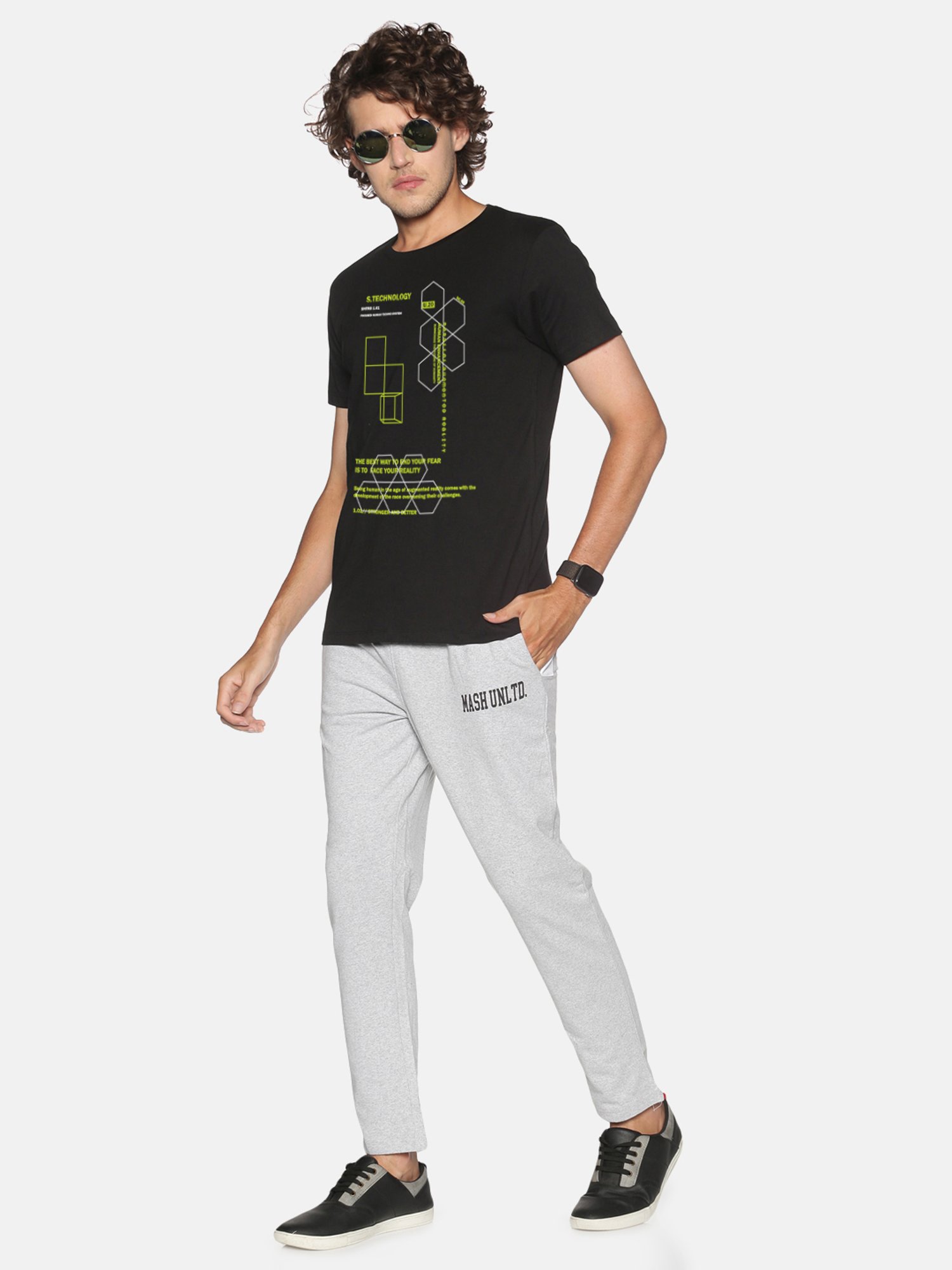 BLACK RADIO Black Slim Fit Printed Cotton Crew T-Shirt