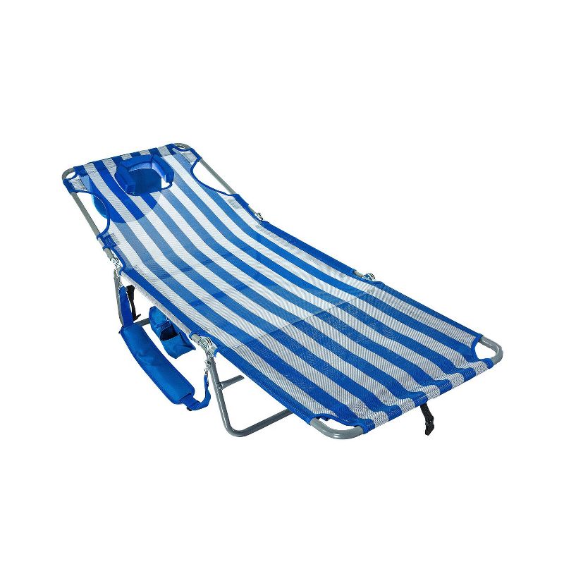Ostrich DCHS-1002S Deluxe Outdoor Beach Chaise Lounge with Large Storage Bag, Blue Stripped