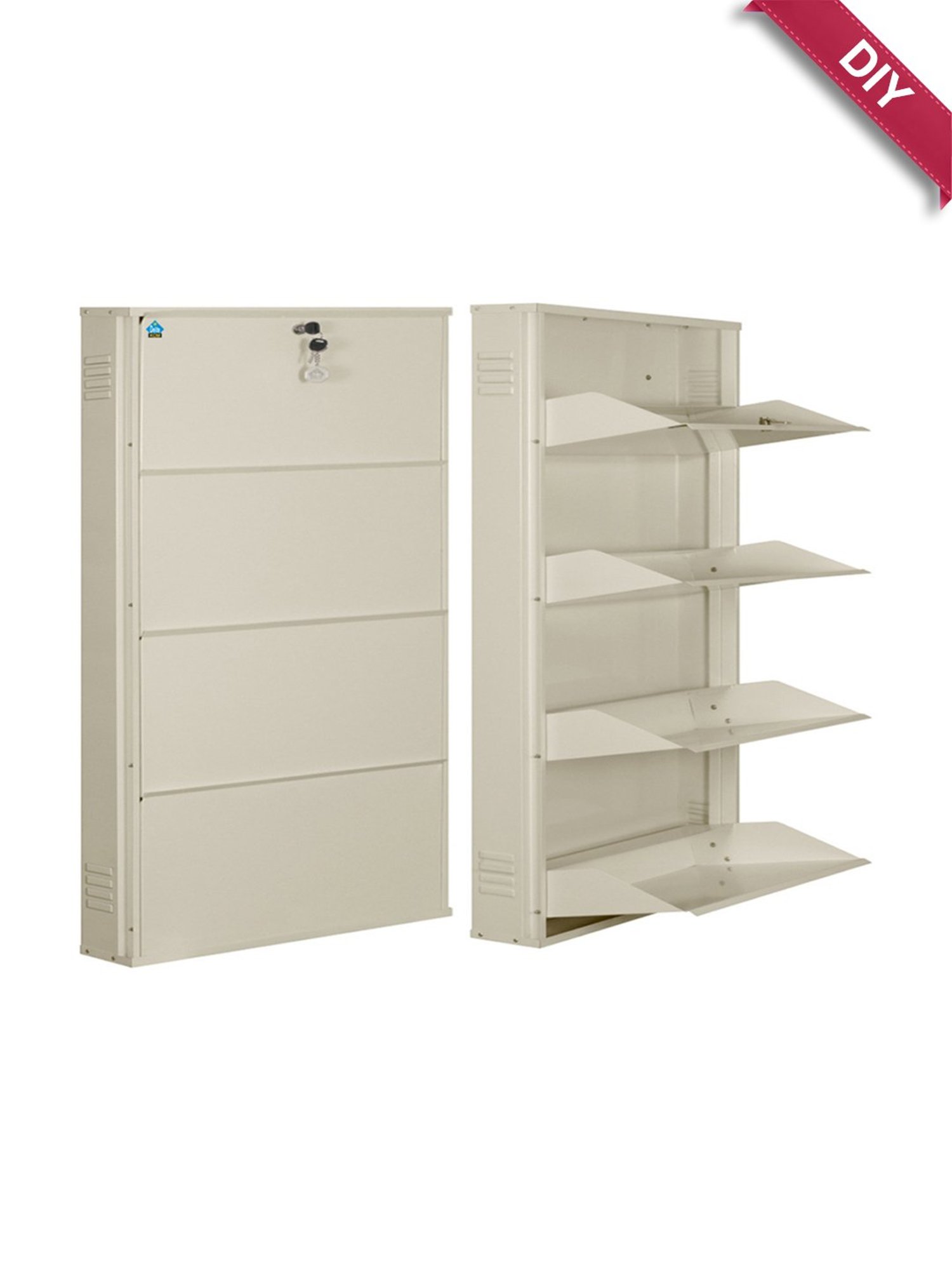 Delite Kom Metal Shoe Rack - 29" 4 Shelf, Ivory, PowderCoat, Wall Mount, DIY