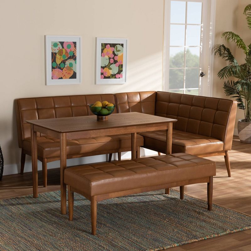 4pc Sanford Tan Wood Dining Nook Set Walnut Brown - Baxton Studio