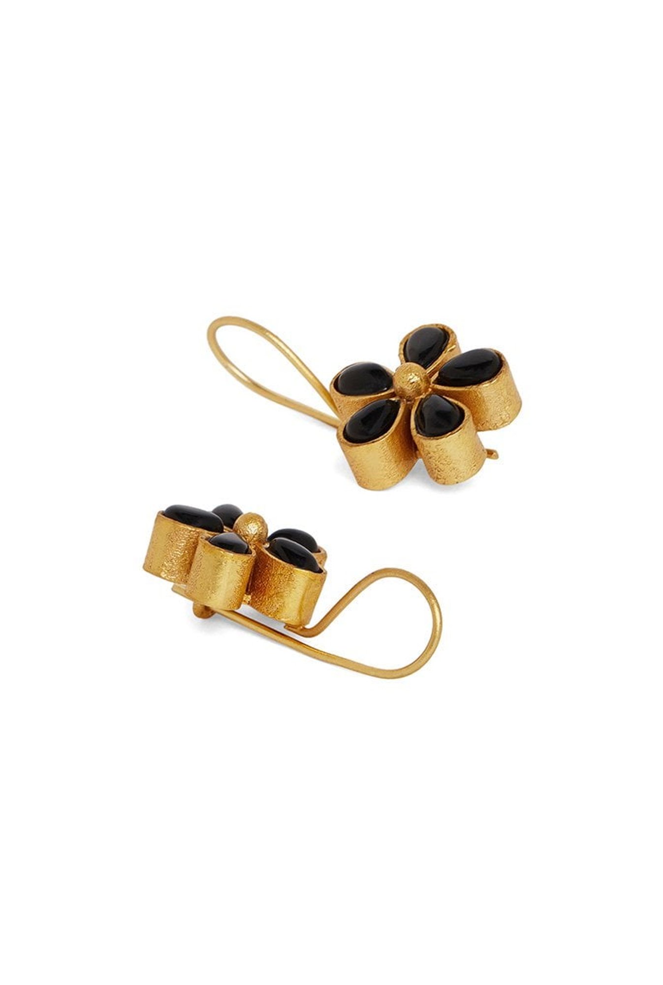 Panash Black & Golden Brass Floral Drop Earrings