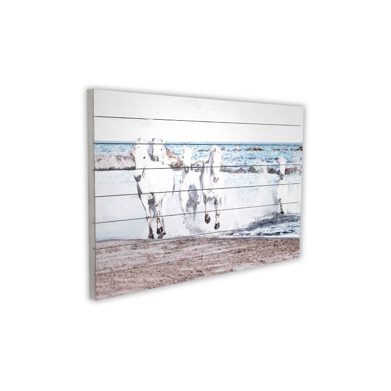 24" x 36" Running Horses Print on Planked Wood Wall Sign Panel Blue - Gallery 57
