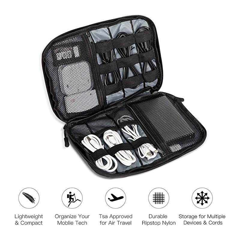 Travel Universal Cable Organizer Electronics Accessories Cases for Various USB Phone Charger and Cable Black Grey