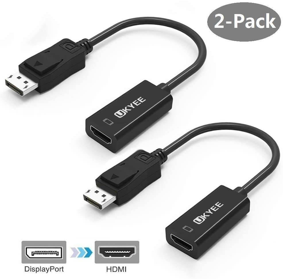 Display to HDMI Adapter Converter 2-PackUKYEE Displayport DP to HDMI Adapter Cable Male to Female Port Connector 1080P Compatible with Computer Desktop Laptop PC Monitor Projector HDTV - Black