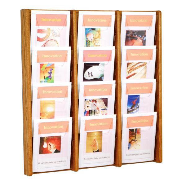 Wooden Mallet Books Newspaper Magazine Holders Stance 12 Pocket Wall Display Rack 3"x4" Medium Oak
