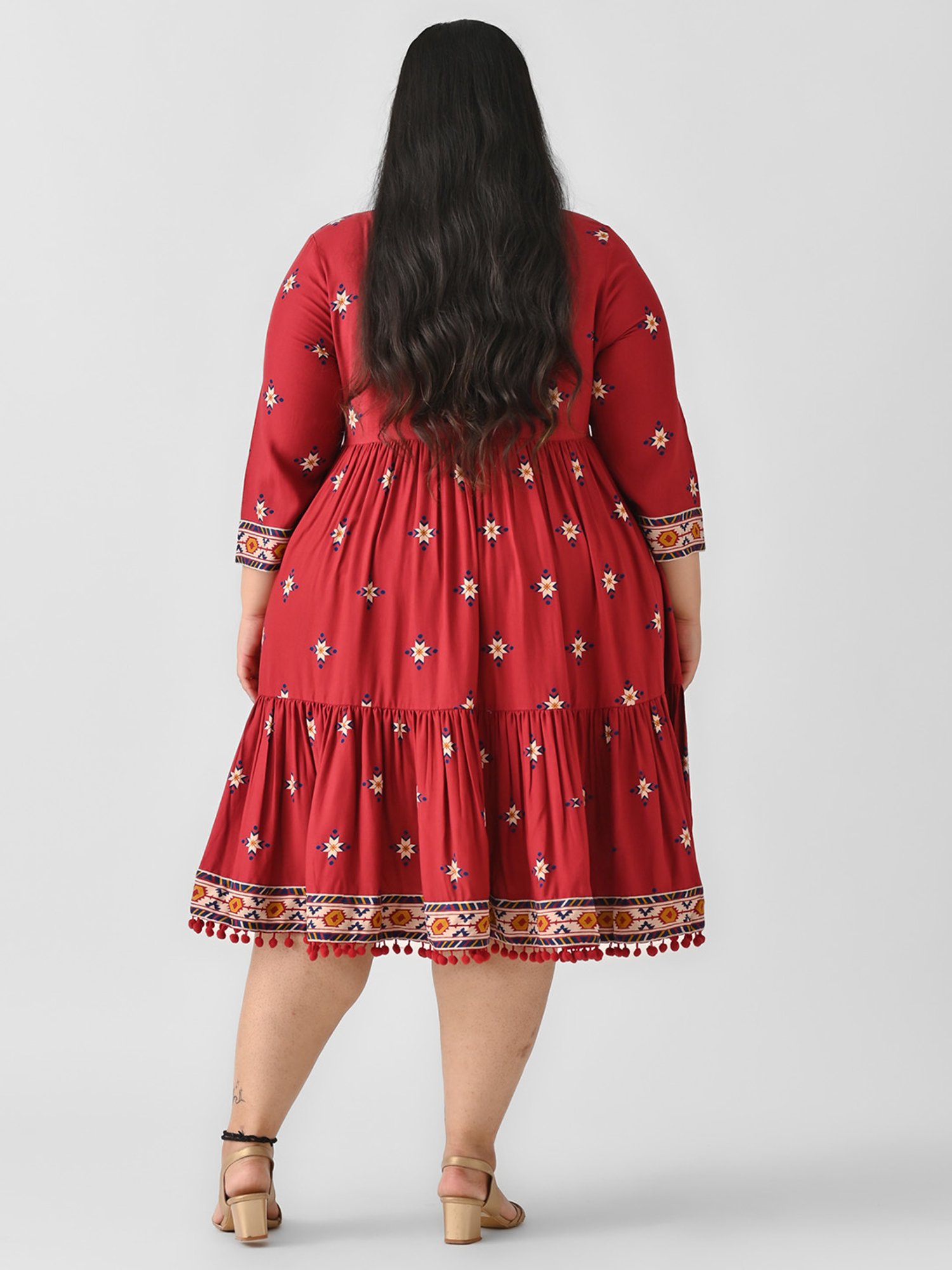 Rustorange Maroon Printed Ethnic Dress