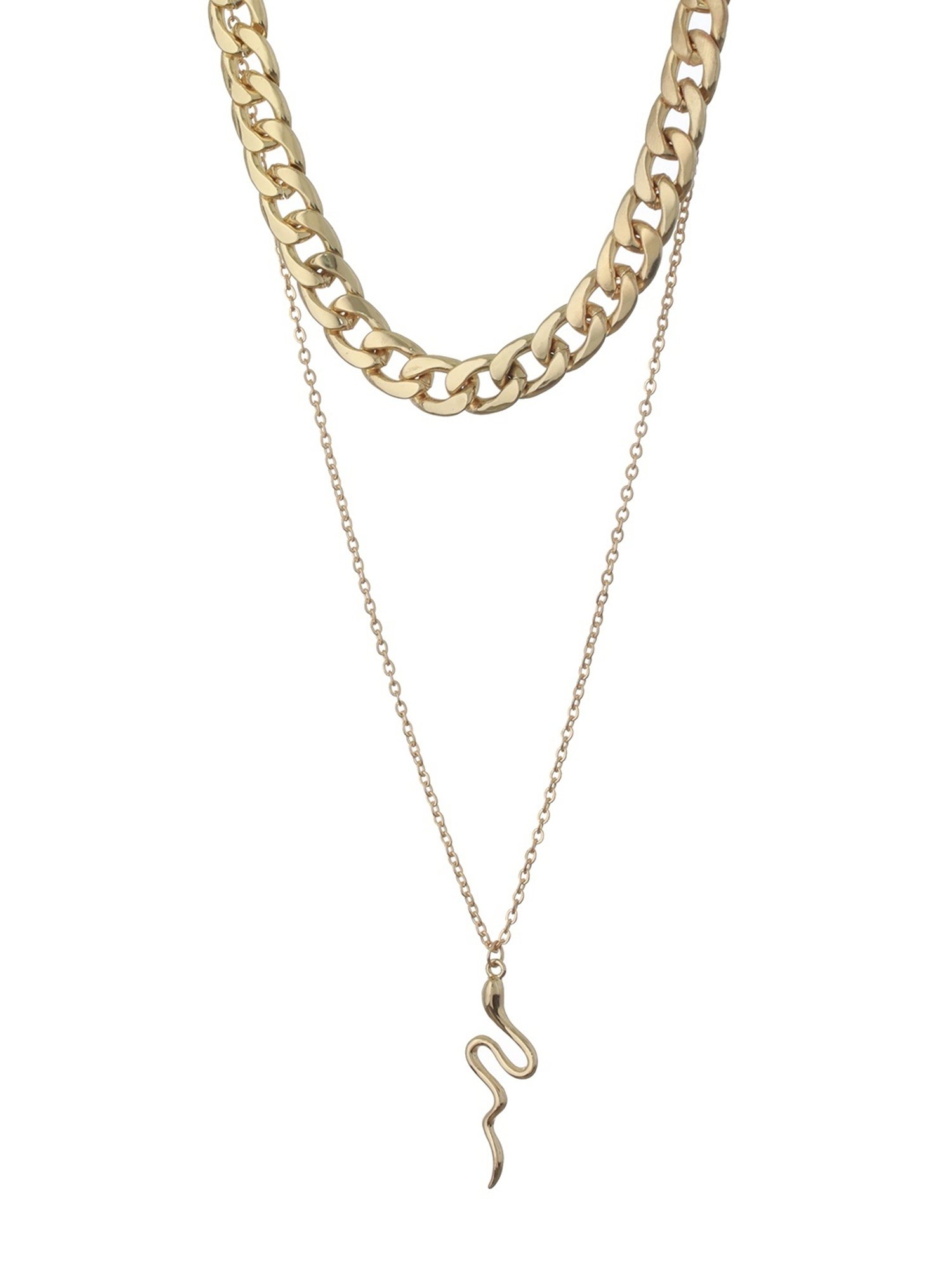 Prita by Priyaasi Dual Layered Bold Link Snake Drop Gold-Plated Necklace