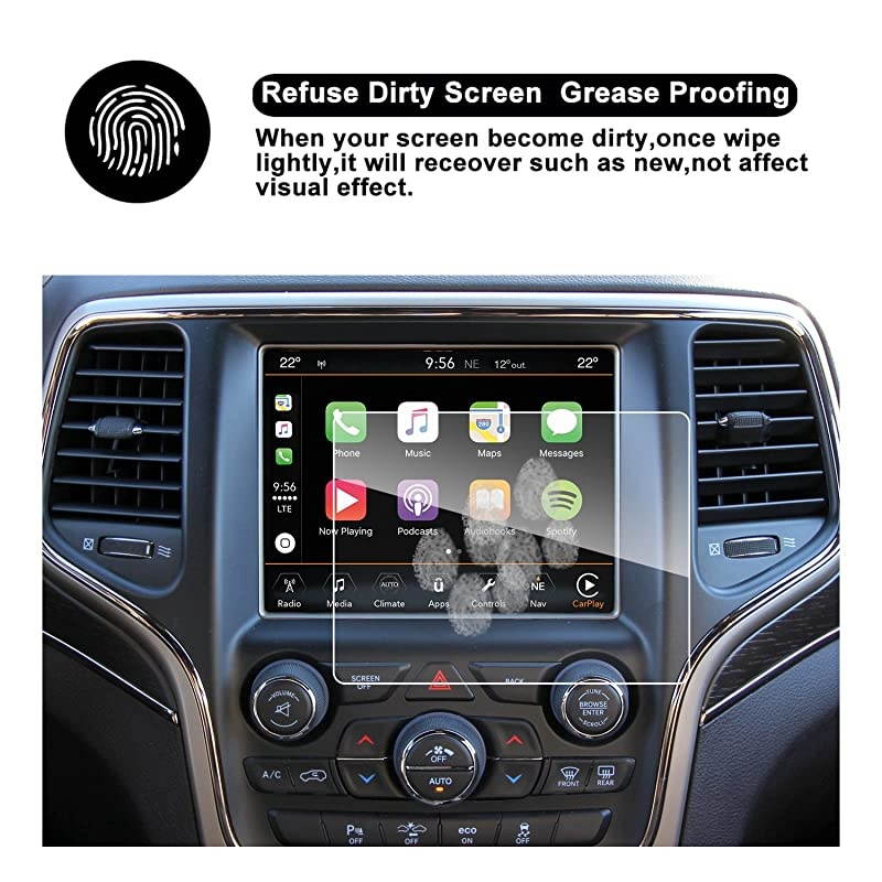 Grand Cherokee Uconnect Touch Screen Car Display Navigation Screen Protector, RUIYA HD Clear TEMPERED GLASS Car In-Dash Screen Protective Film (8.4-Inch)