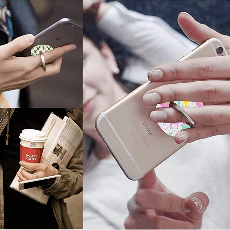 Phone Finger Ring Holder Stand with Car Mount for Smartphone and TabletKickstand 360 Rotation Grip Stand Green Cactus Alpaca