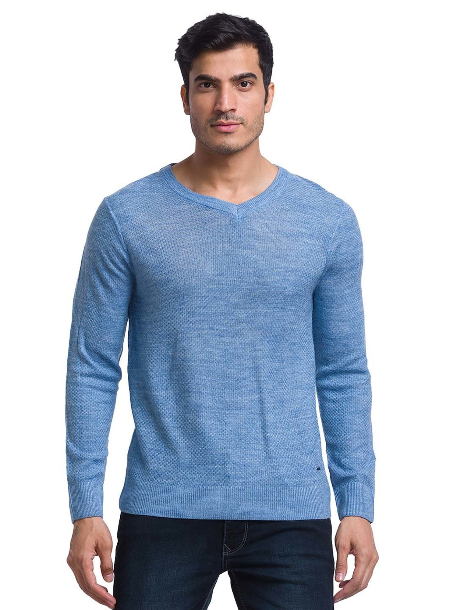 Parx Blue Regular Fit Self Design Sweater