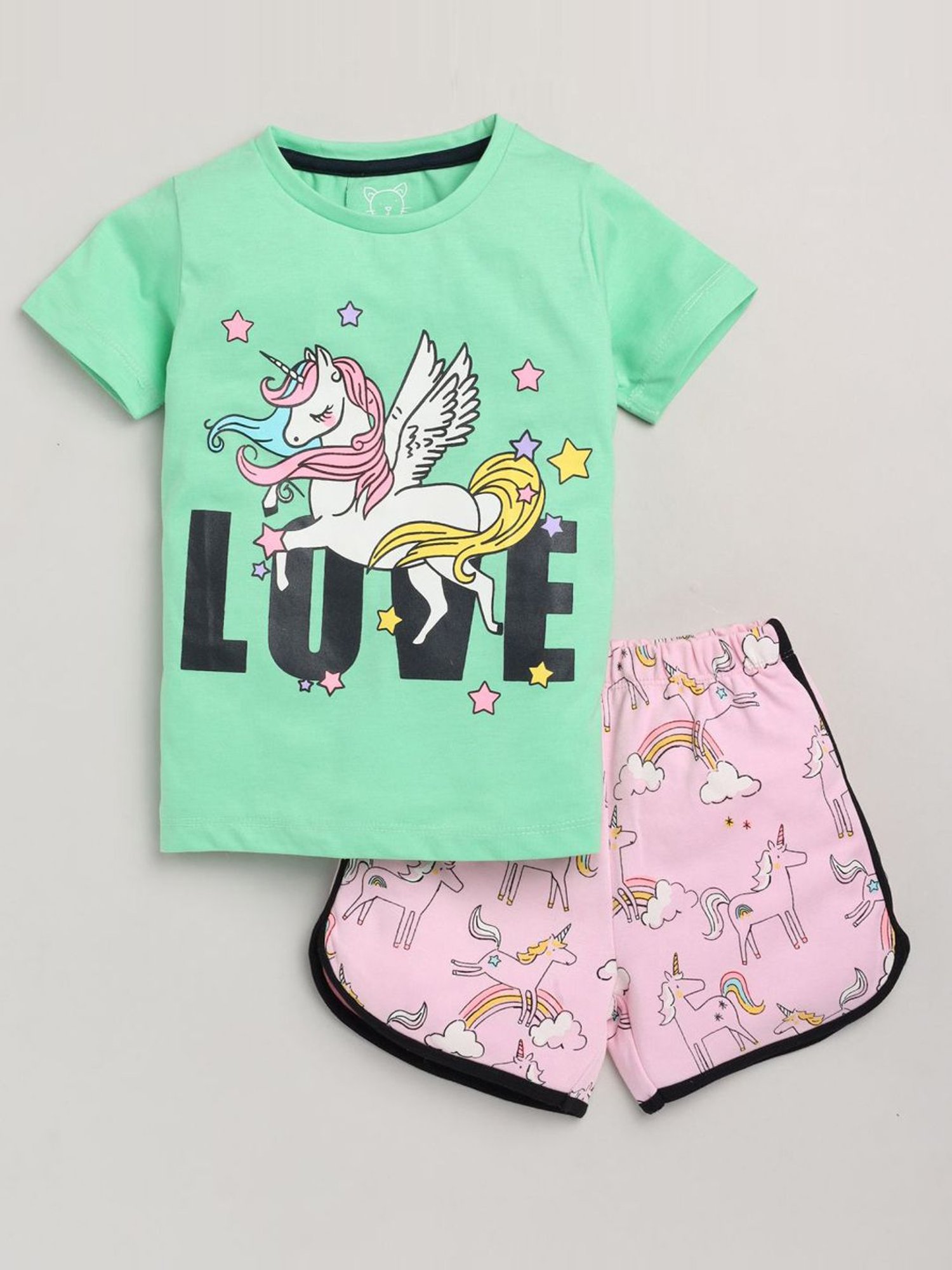 Lazy Shark Kids Green Printed T-Shirt & Shorts