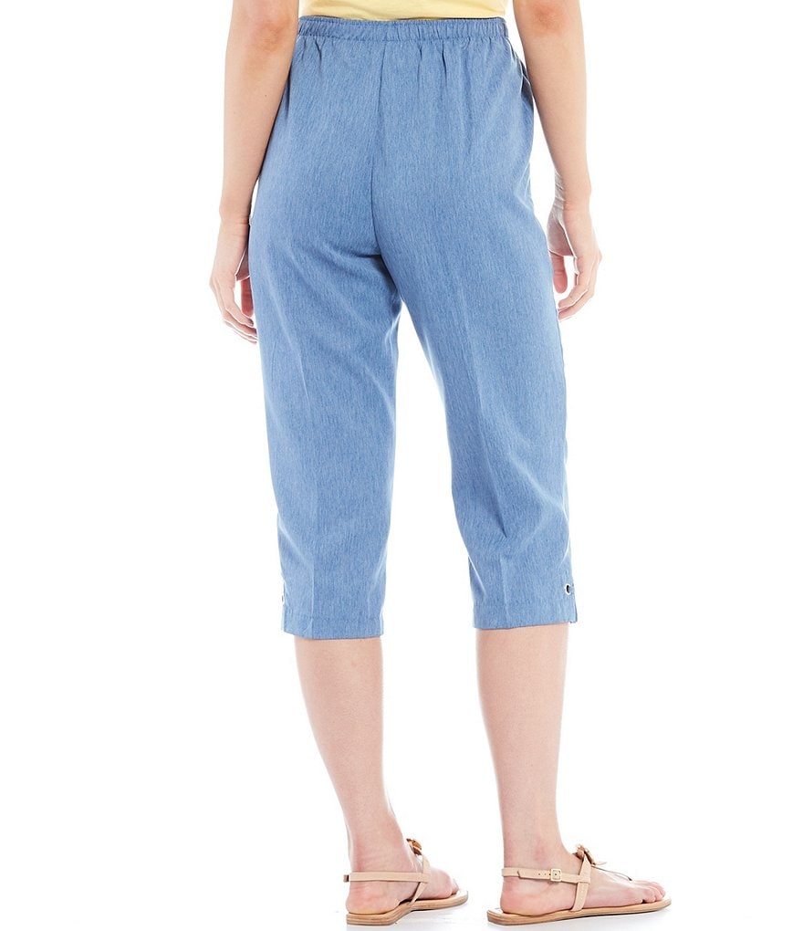 Allison Daley Microfiber Twill Silver Ring Embellished Hem Detail Pull-On Capri Pants