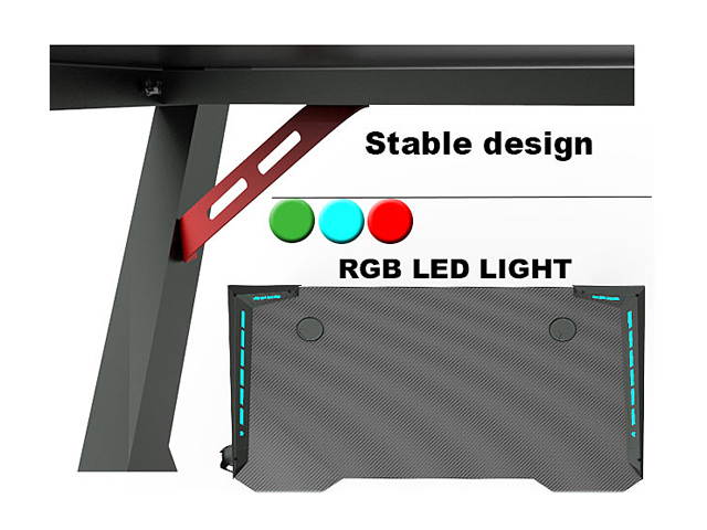 47inch Gaming Desk-game computer desk with LED lighting, cup holderand Headphone Hook,Black
