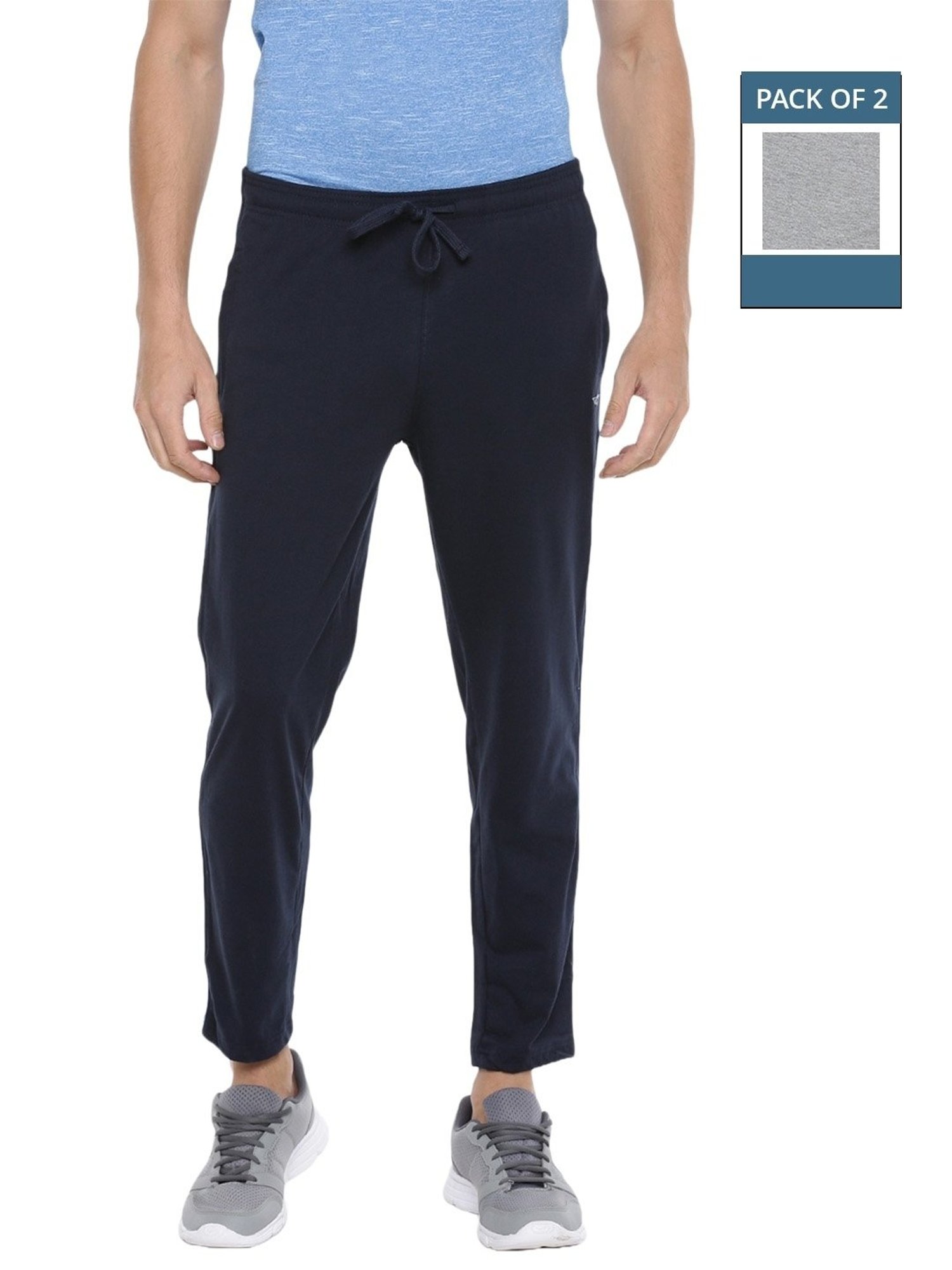 Force NXT Navy & Grey Melange Cotton Regular Fit Trackpants - Pack Of 2