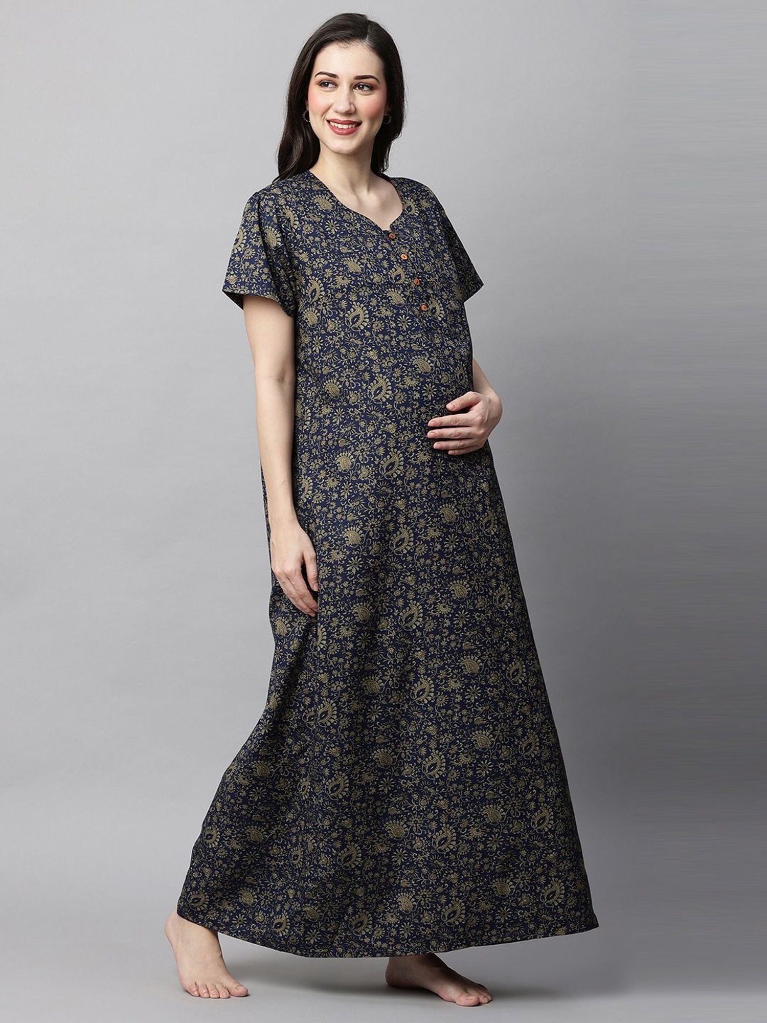 MomToBe Blue Printed Feeding Nighty