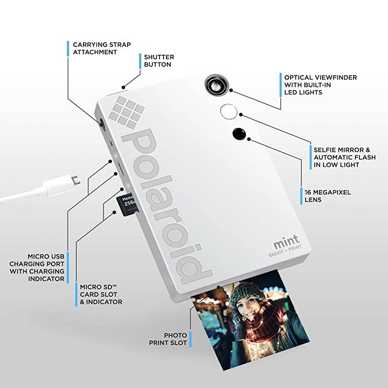 Polaroid Mint Instant Print Digital Camera White Prints on  2x3 StickyBacked Photo Paper