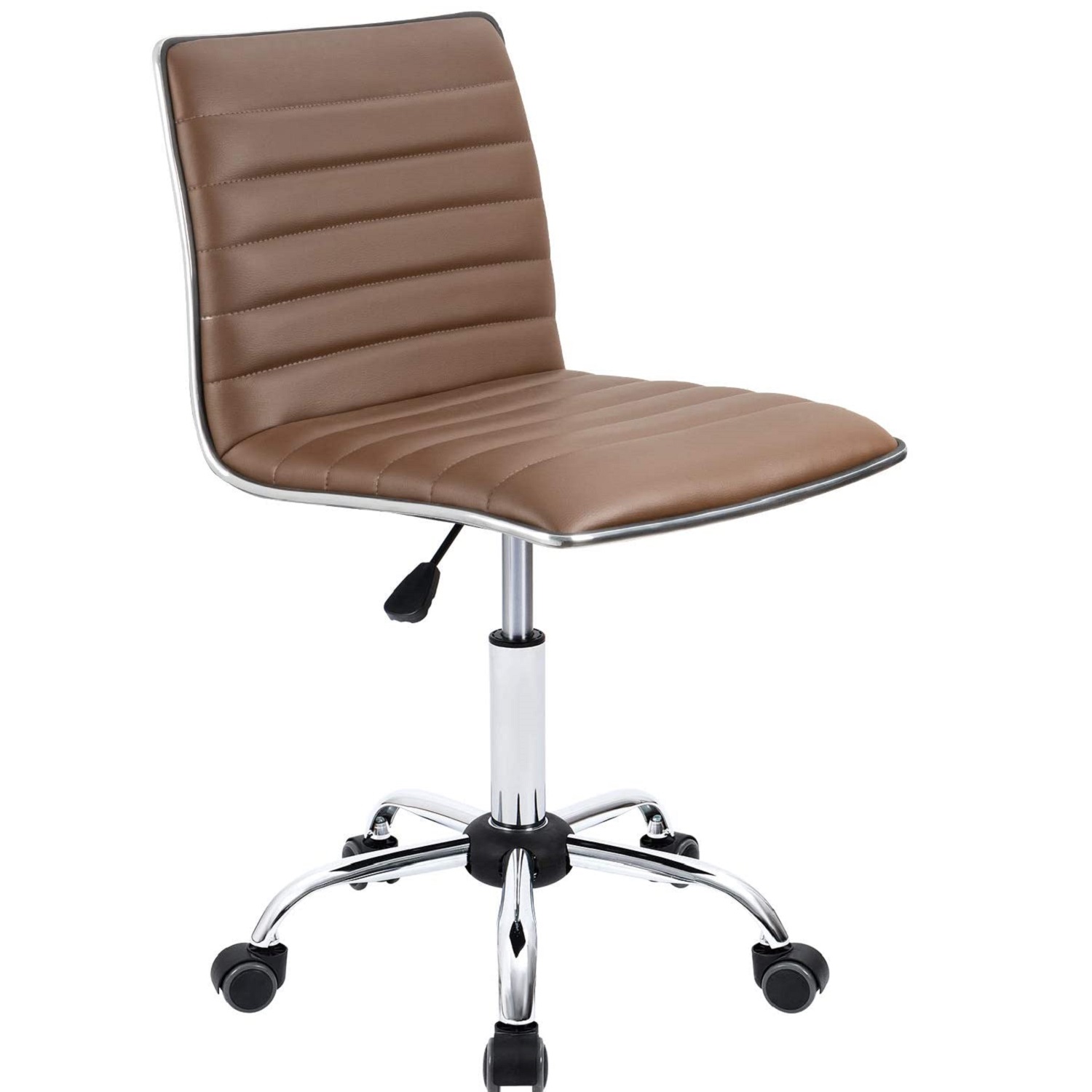 Furmax Mid Back Task Chair, Low Back PU Leather Swivel Office Desk Chair, Computer Chair with Armless Ribbed Soft Upholstery (Grey)