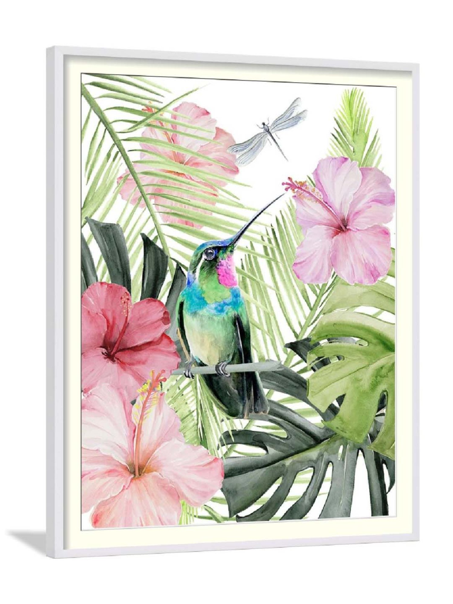 ARTE'VENUE Tropical Hibiscus Flair Pink & Green Paper Wall Arts - Set of 2 (13 X 16 inch Each)
