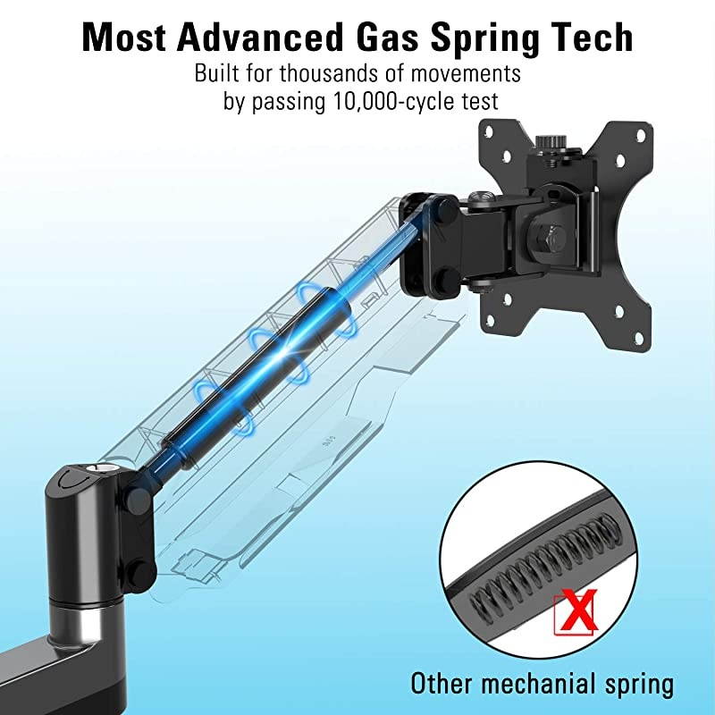 Monitor Mount Stand Gas Spring Arm Height Adjustable Monitor Desk Mount VESA Bracket for 17 to 32 Inch Computer Screen Holds up to 176lbs with Clamp Grommet Mounting Base VESA 75 100