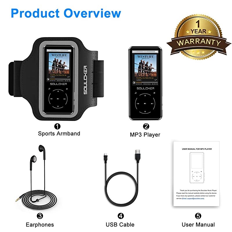 Player, 16GB Player with Bluetooth 4.0, Portable HiFi Lossless Sound Music Player with FM Radio Voice Recorder E-Book 2.4'' Screen, Support up to 128GB (Headphone, Sport Armband Included)