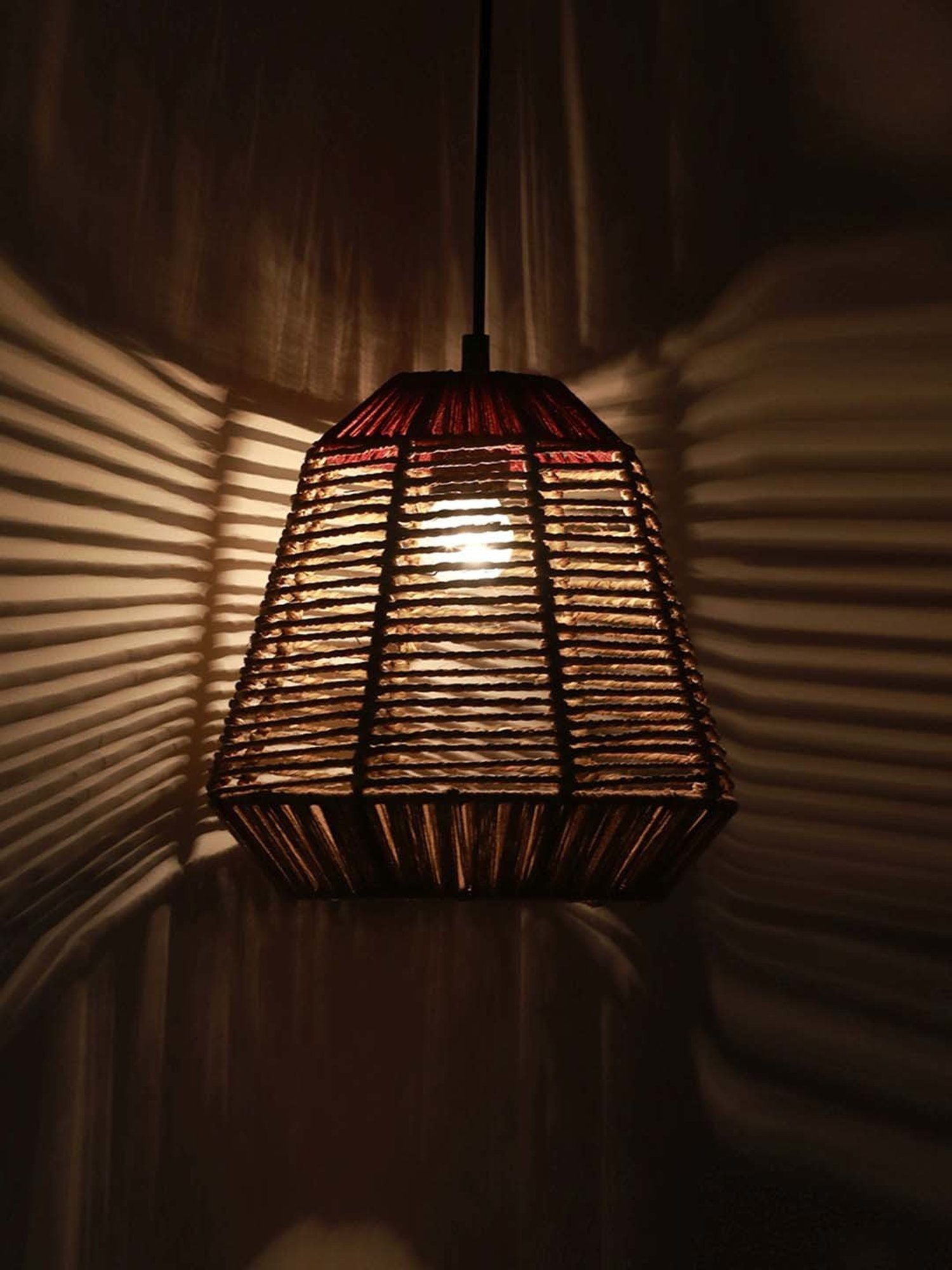 ExclusiveLane Magnificence Red & Beige Jute Handwoven Hanging Pendant Lamp