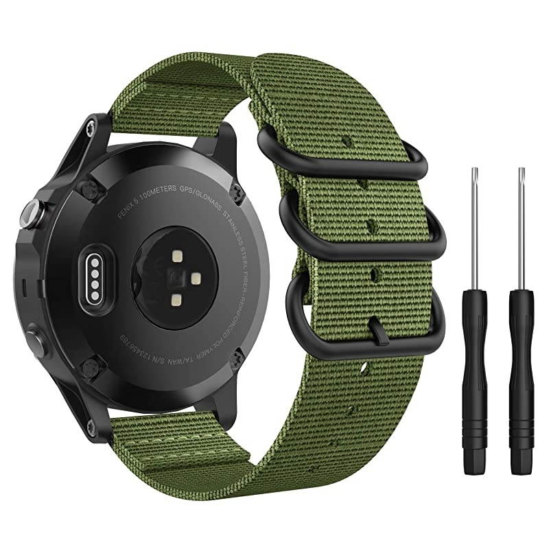 Band Compatible with Garmin Fenix 66 ProFenix 55 PlusForerunner 935 Fine Woven Nylon Adjustable Replacement Strap with Metal Buckle Army Green