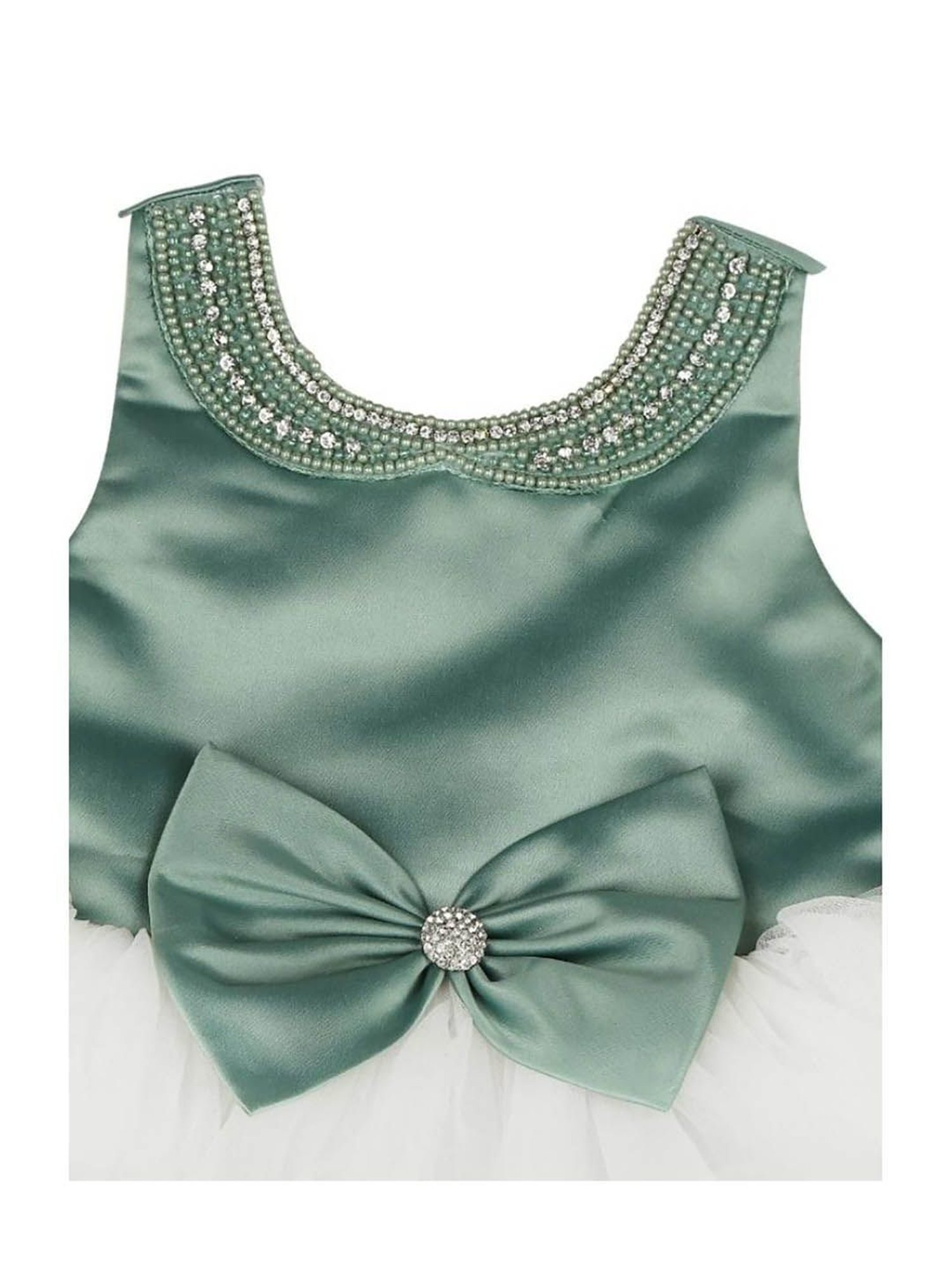 Mee Mee Kids Green & White Solid Frock