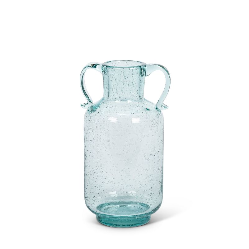 Lone Elm Studios 11.75-inch tall Blue Glass Bistro Vase with Double Handles