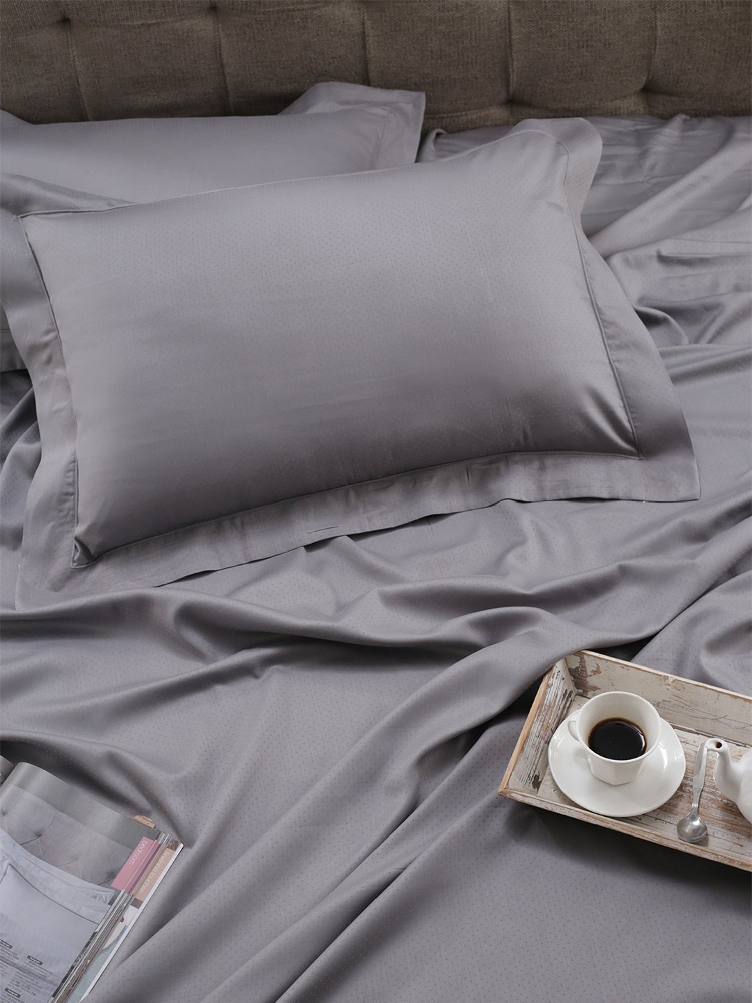 Maspar Colorart Clemonte Self Grey 200 TC Cotton King Bed Sheet with 2 Pillow Covers