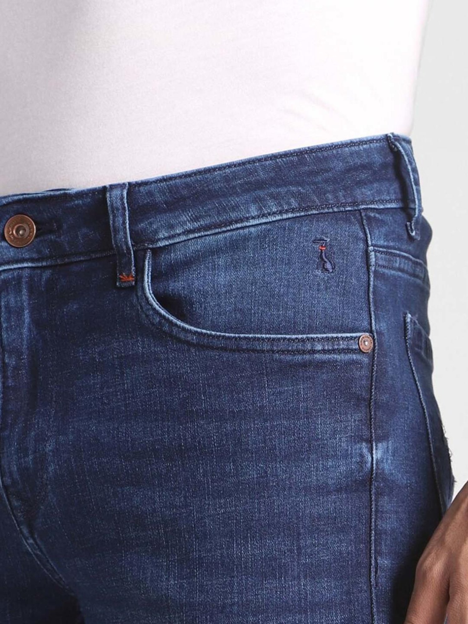 Simon Carter London Slim Fit Blue Lightly Washed Mid Rise Jeans