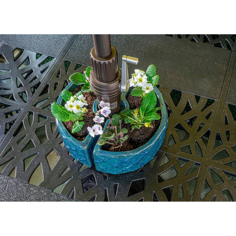 Handmade Glazed Ceramic Trellis Umbrella Half Moon Shaped Planter Blue - Alfresco Home LLC
