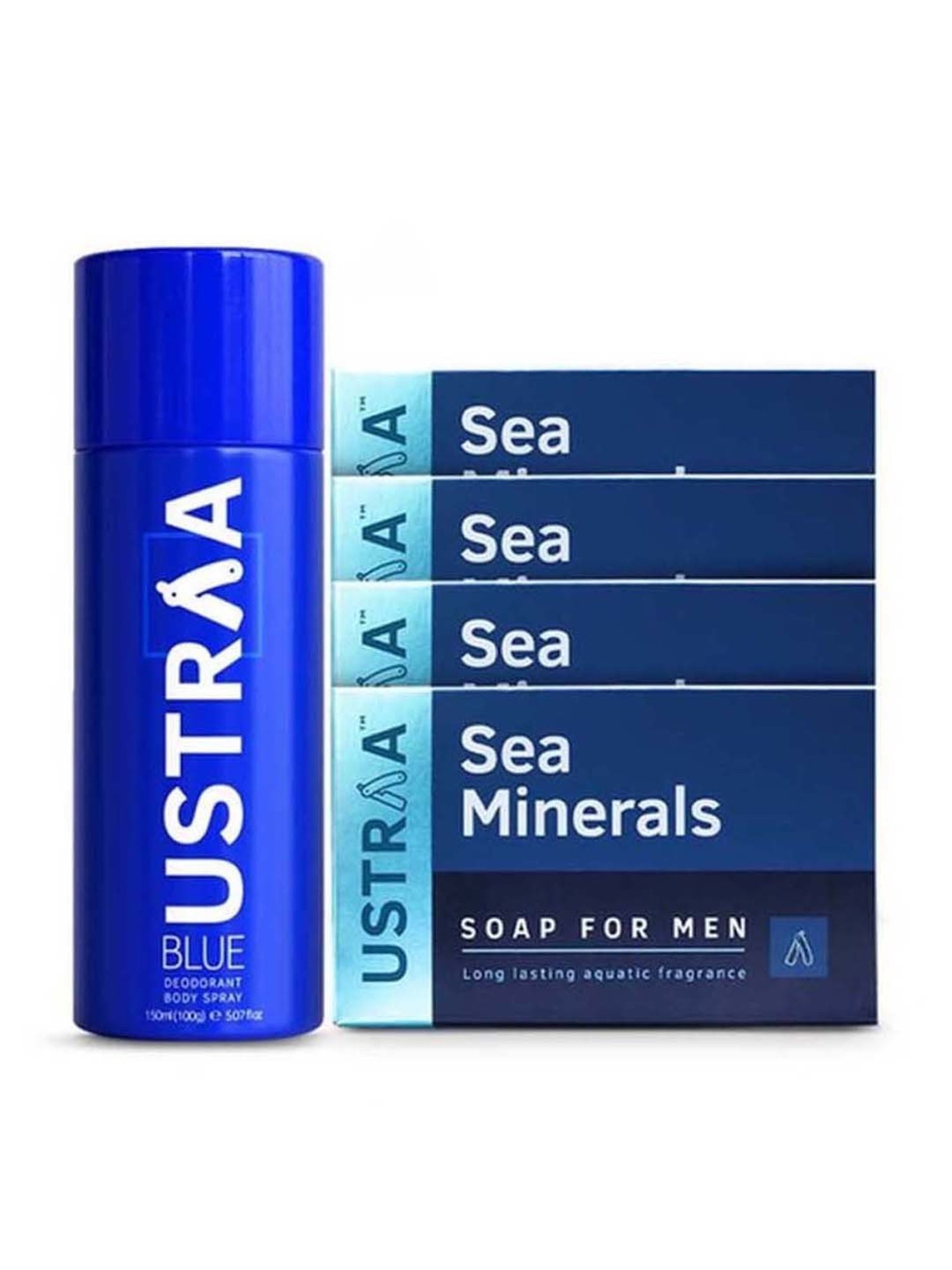 Ustraa Blue Deodorant & Deo Soap Sea Minerals (Pack of 4)