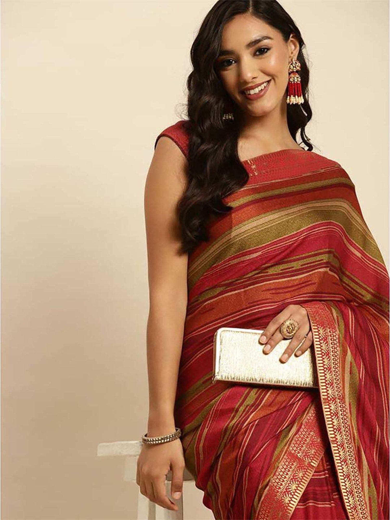 Rangita Multicolored Striped Saree With Unstitched Blouse