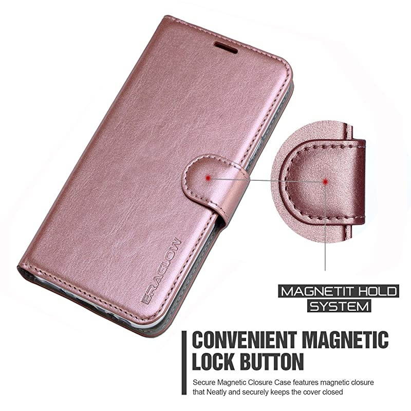 Galaxy J7 2018 Case/J7 V 2nd case/J7 Refine/J7 Star/J7 Aero/J7 Crown/J7 Top/J7 Aura/J7 Eon Case,  Luxury PU Leather Wallet Flip Protective Case Cover for Samsung Galaxy J737 (Rose Gold)