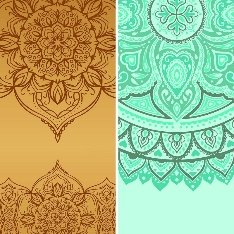 6" Double Sided Gold and Green Mandalas Canvas Room Divider - Oriental Furniture