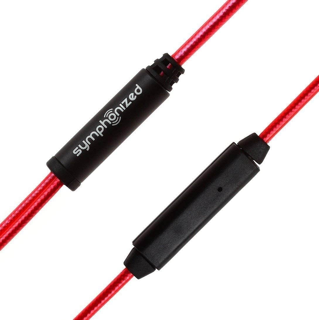 Symphonized NRG 2.0 Wood Earbuds Wired in Ear Headphones with Microphone for Computer & Laptop Noise Isolating Earphones for Cell Phone Ear Buds with Booming Bass (Lava Red)