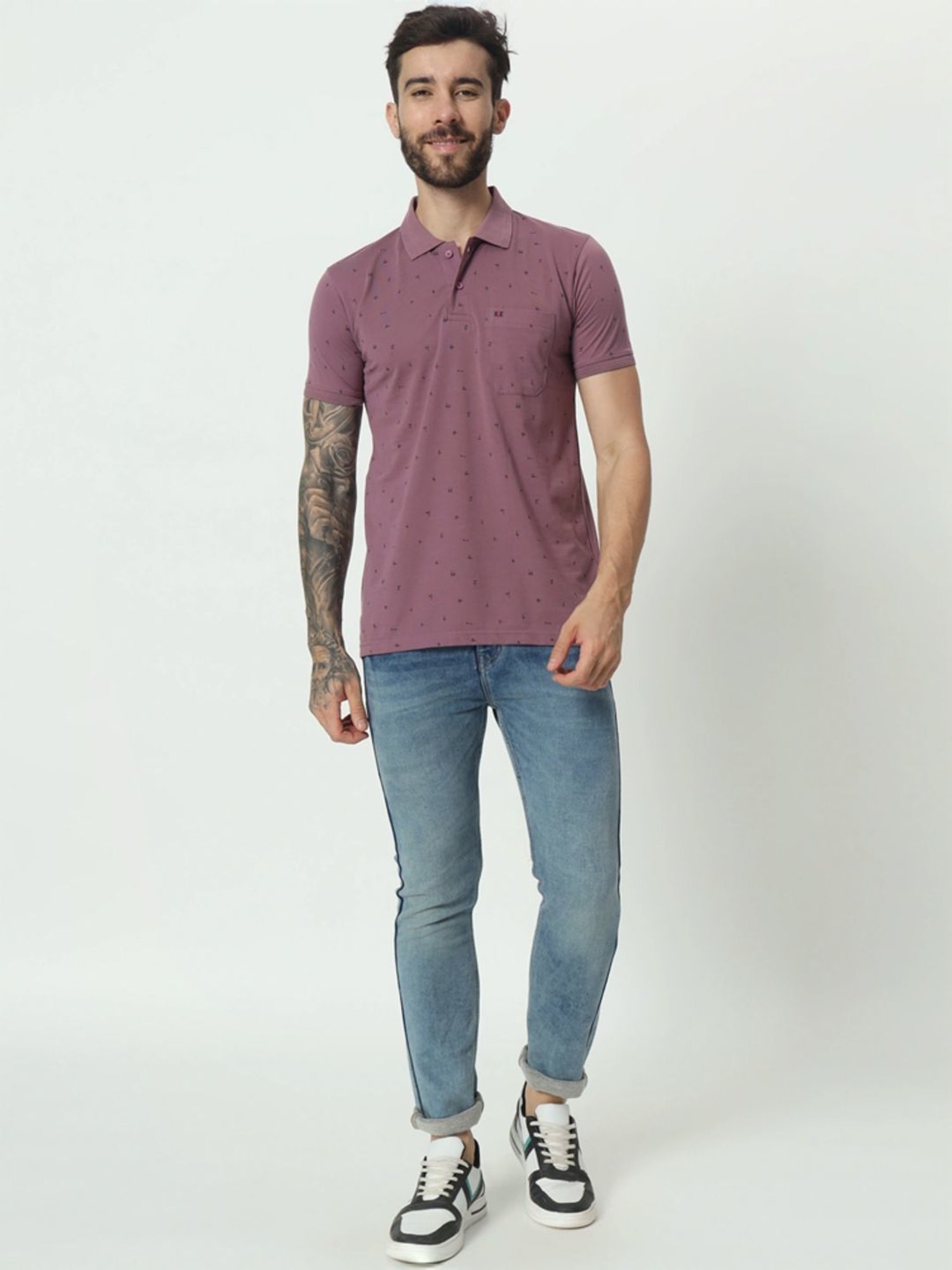 Tab91 Purple Regular Fit Printed Polo T-Shirts