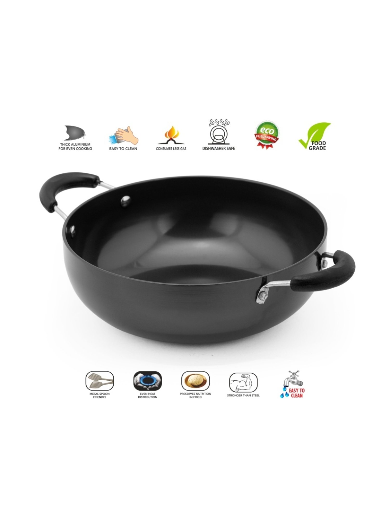 Sumeet 3mm Hardanodised Deep kadhai Size No. - 13  24cm Dia. 2.5 Ltr Capacity