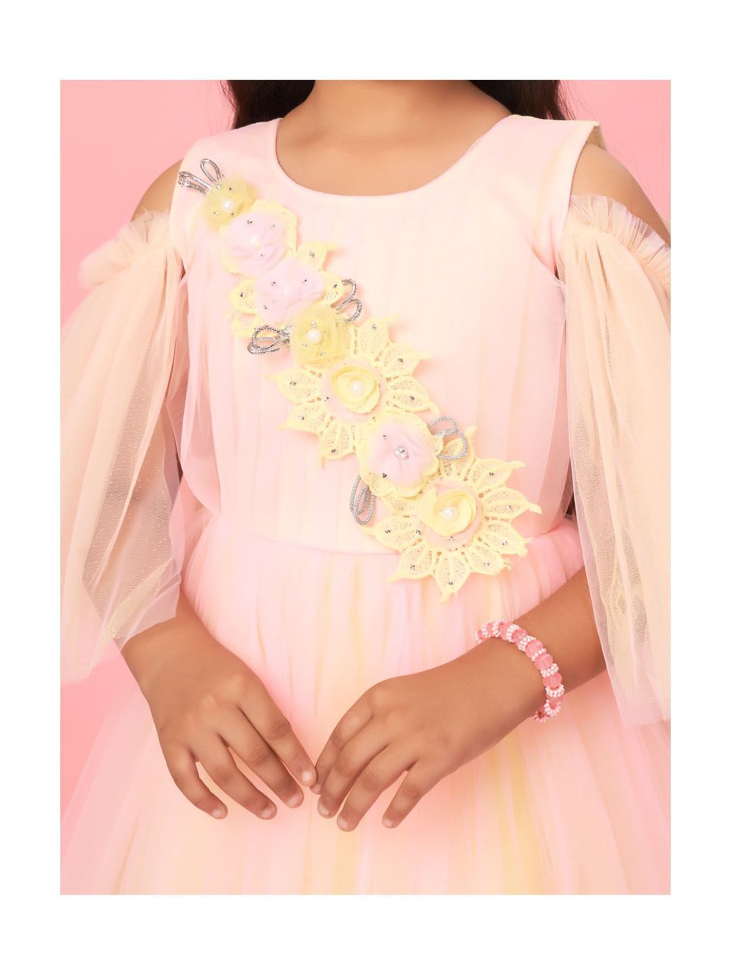 Aarika Kids Peach & Yellow Applique Gown