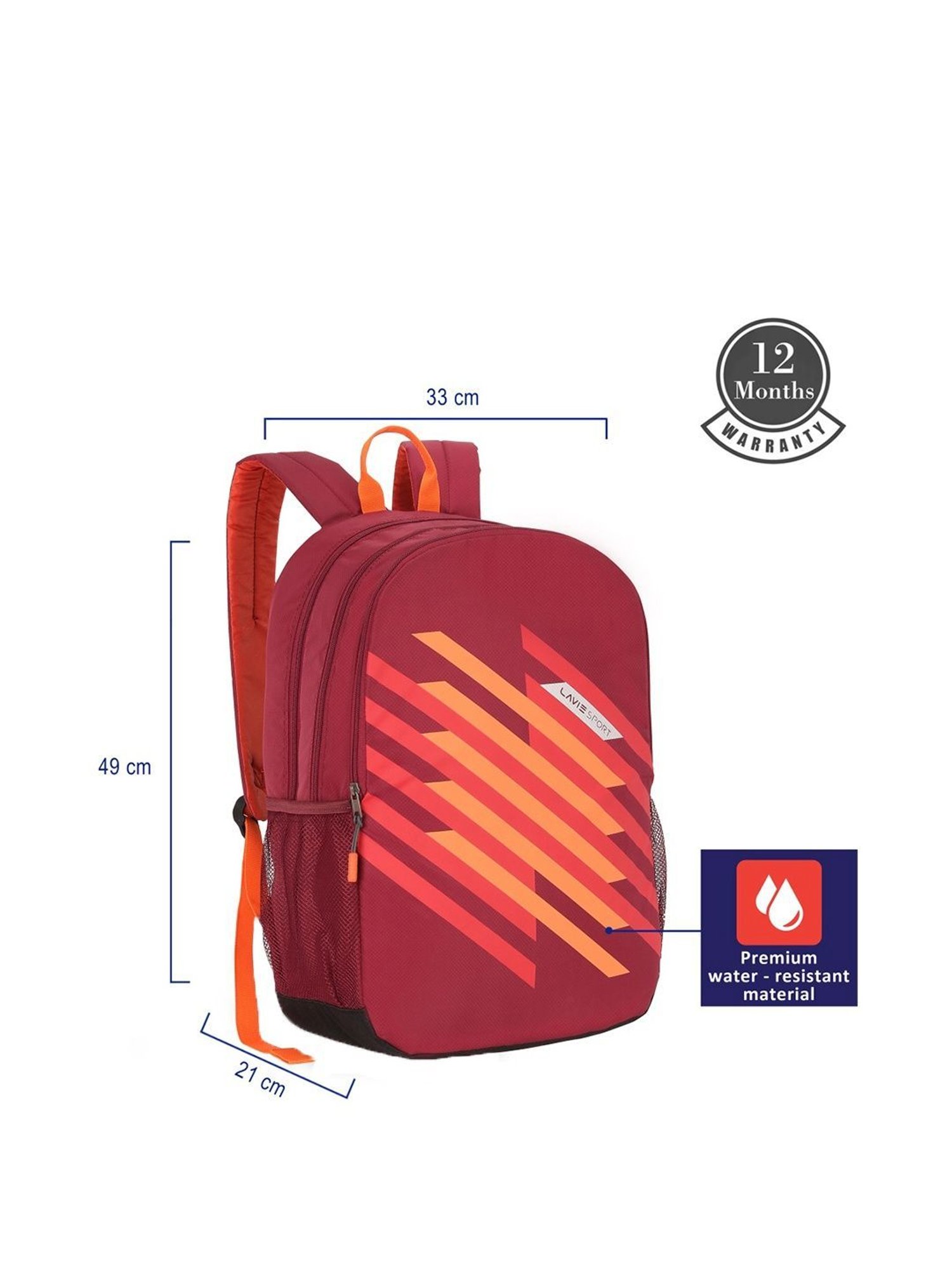 Lavie Sport Charge Maroon Polyester Medium Backpack