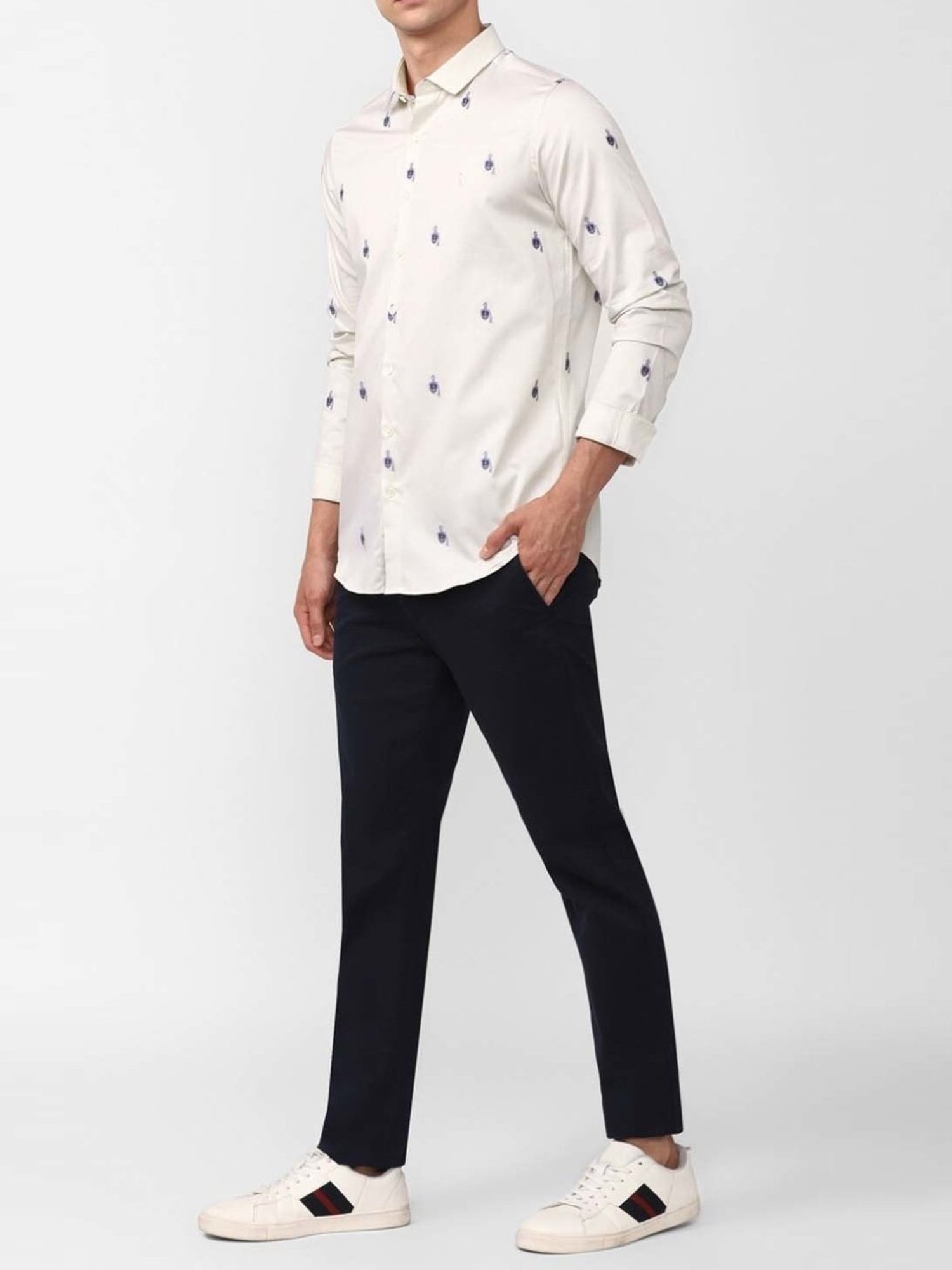 Simon Carter London Beige Printed Slim Fit Casual Shirt