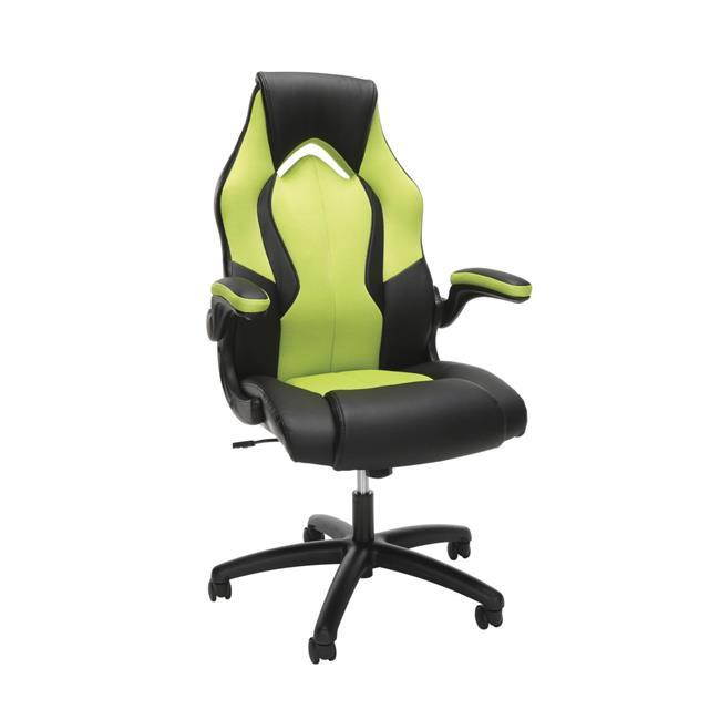 OFM Essentials Collection High-Back Racing Style Bonded Leather Gaming Chair, in Green (ESS-3086-GRN)