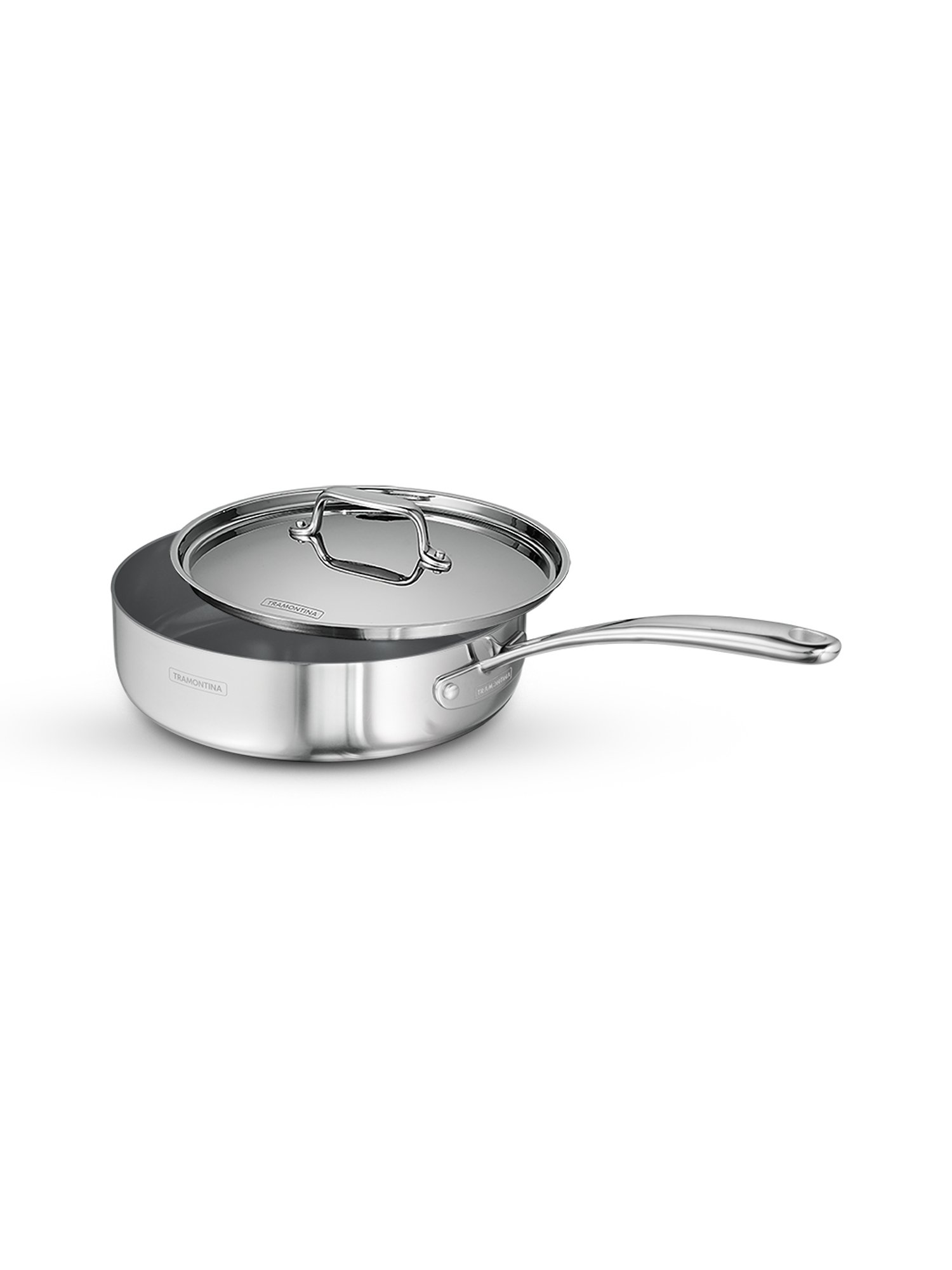 Tramontina Fusao Non-Toxic Triply Stainless Steel Ceramic Deep Saute Pan & lid 24cm/2.8L