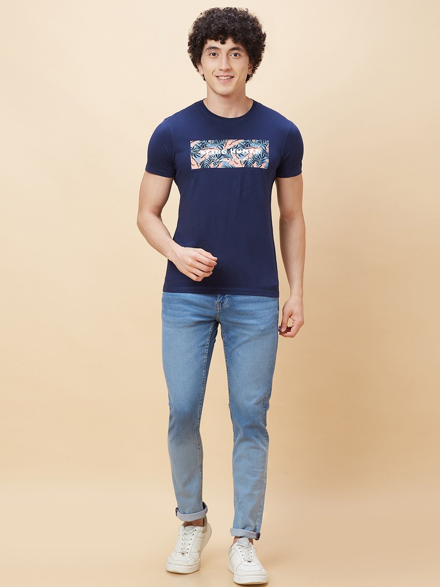 Being Human Dark Blue Regular Fit Printed T-Shirt