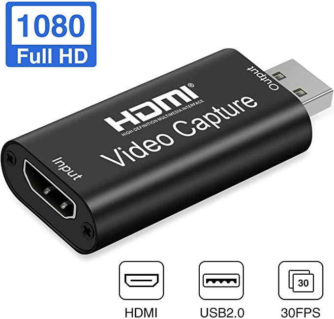 HDMI Video Capture, HDMI to USB 1080p USB2.0 Audio Video Capture Cards Record via DSLR Camcorder Action Cam for High Definition Acquisition, Live Broadcasting, Live Gaming