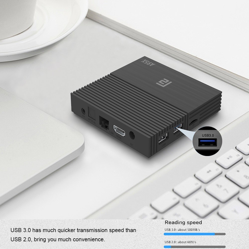 A95X F2 Android 9.0 Smart TV Box Cortex-A53 Quad-core H.265 4K VP9 4GB+32GB 2.4G WiFi HD Media Player Time Display Video Player Support 32GB TF Card Remote Control US Plug