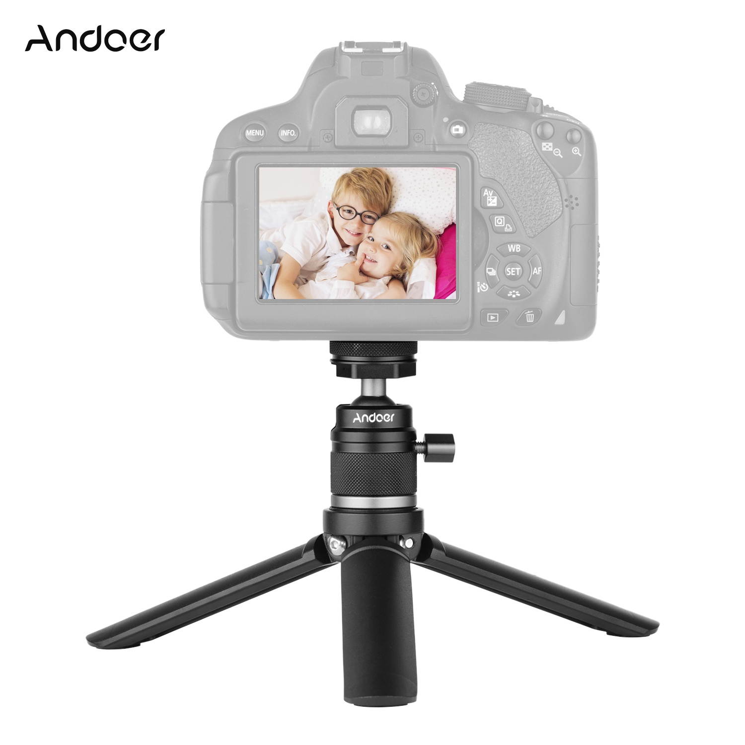 Andoer Mini Cold Shoe Ball Head Tripod with 1/4 Screw and Cold Shoe Dual Use Aluminum Alloy Compatible with DSLR SLR Action Camera Flash Light Phone Holder