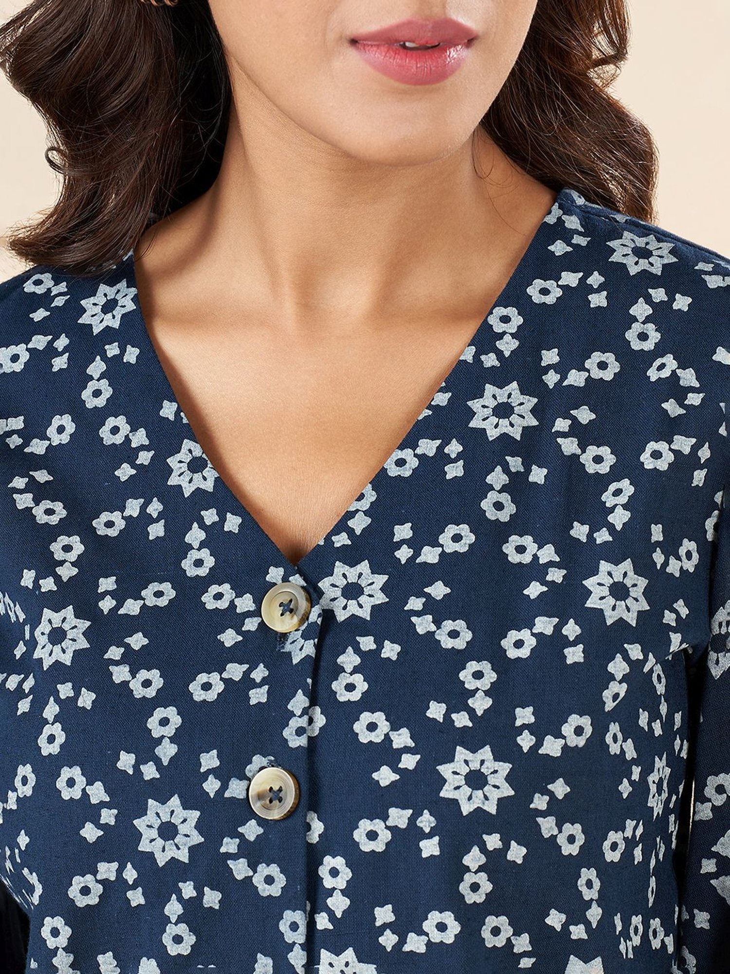 Akkriti by Pantaloons Blue Cotton Printed Top